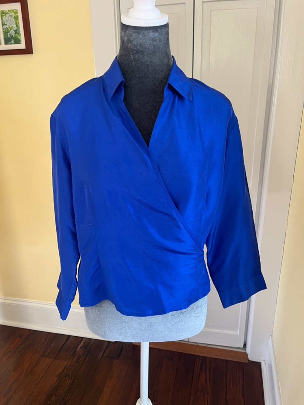 Finity Cobalt Blue Silk Wrap-Style Blouse